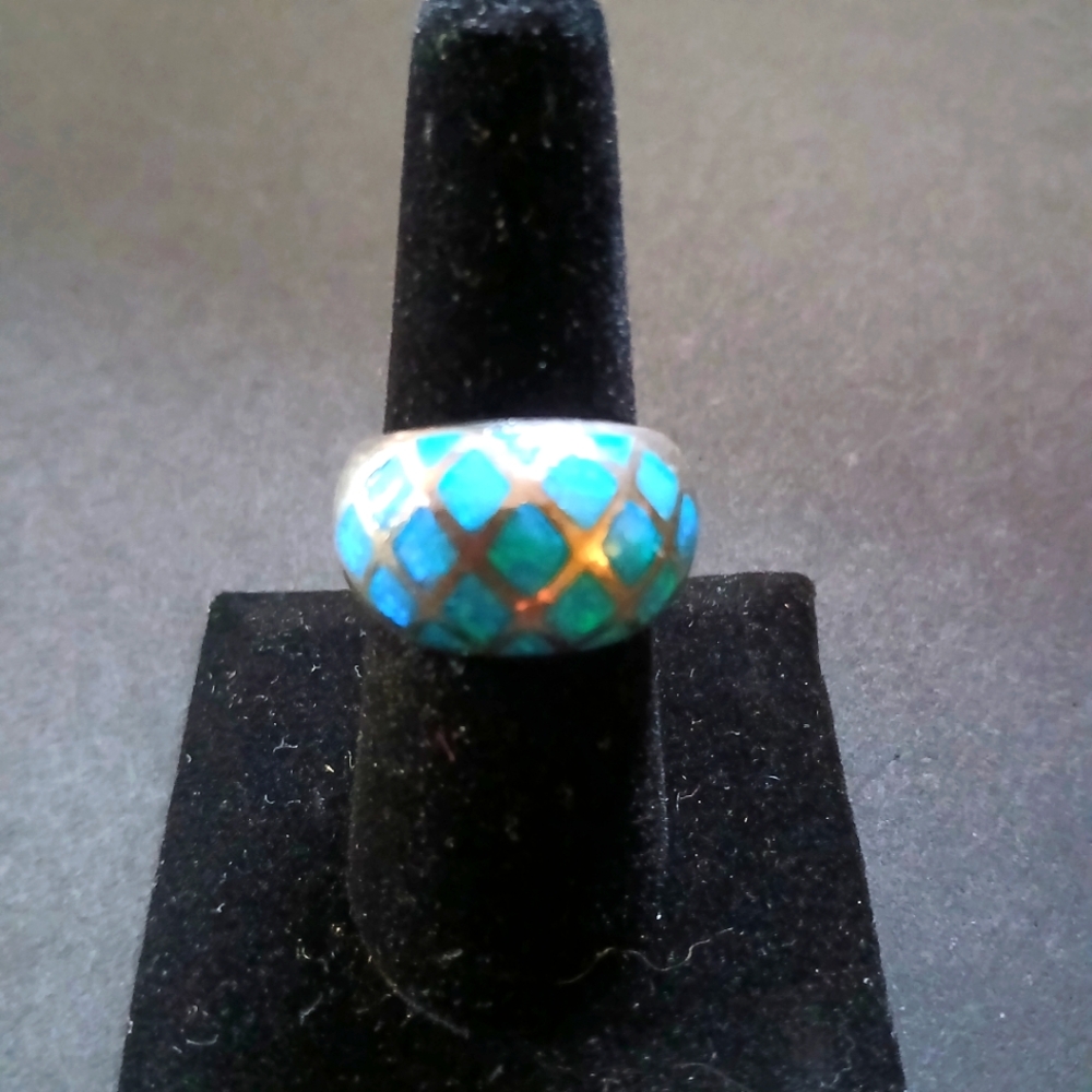 .925 Silver & Turquoise Ring Size 8